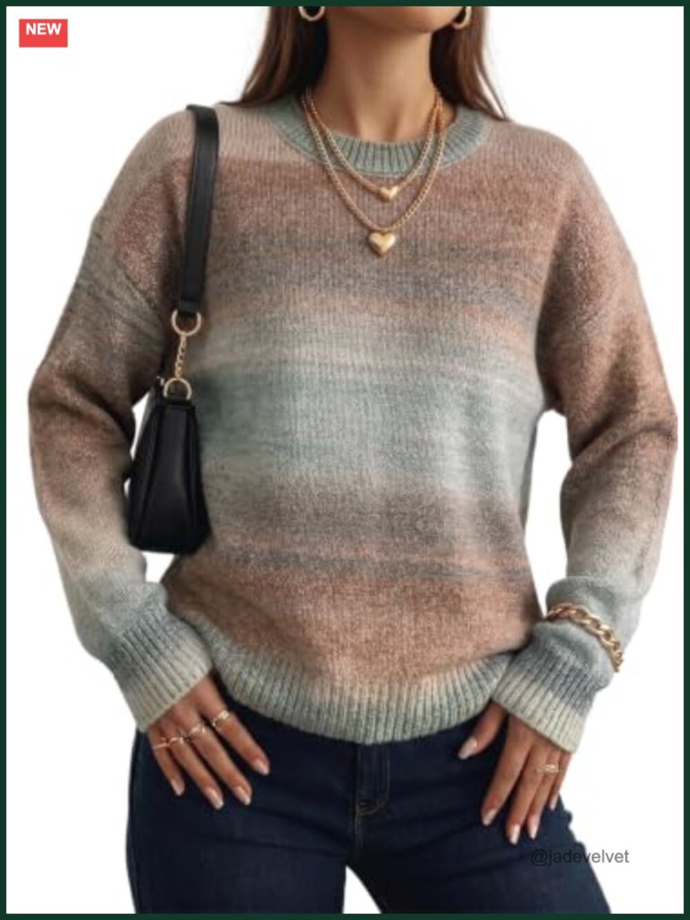 Women's Comfy Cable Knit Pullover Sweater Long Sleeve Gradient Crew Neck